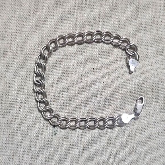 Vintage Italy 925 Sterling Silver Curb Link Charm Bracelet 7" - Picture 1 of 10